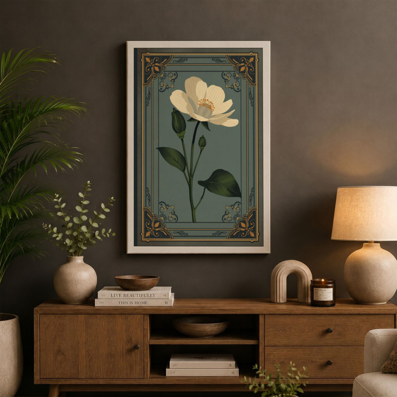 Single Stem in Gold Botanical - Wrapped Canvas, 30x20 - 76.2 x 50.8 cm, Ochre Border