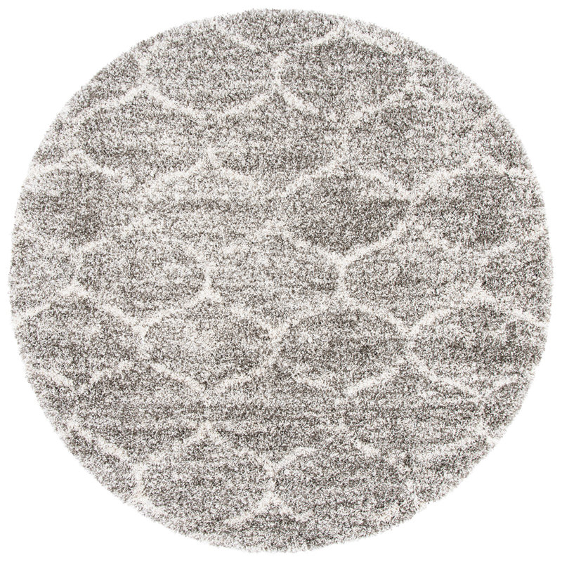 Tapis géométrique gris / ivoire, Rond 7 pi