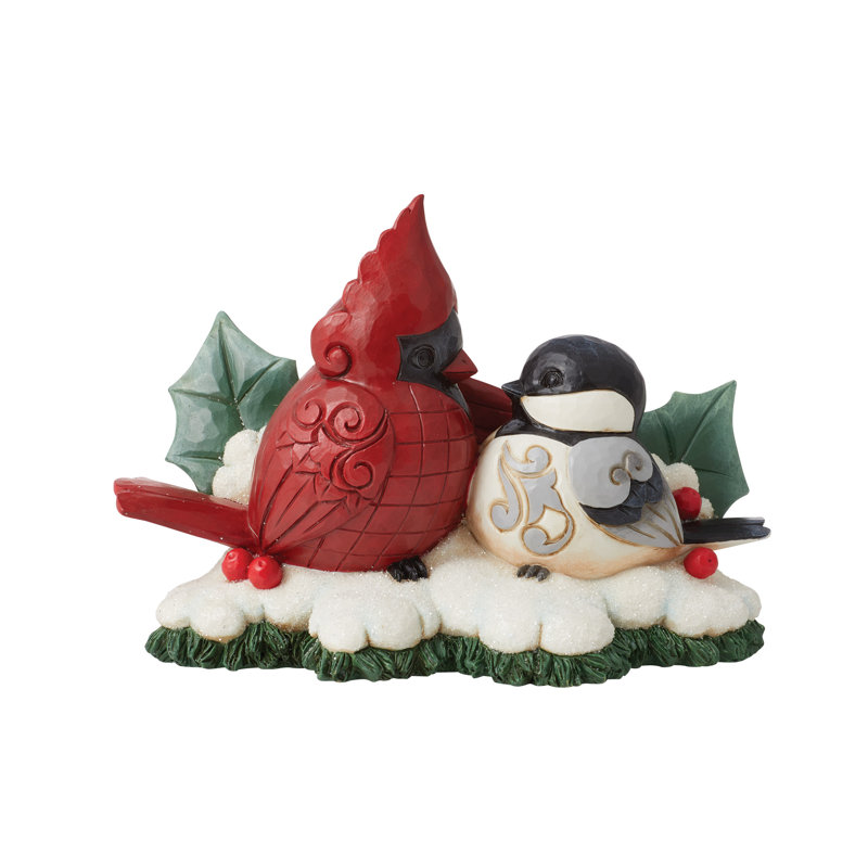 Jim Shore Heartwood Creek Highland Glen Cardinal and Chickadee Figurine 4.3in H