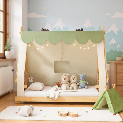 Kids Wooden Canopy Tent Bed With Lights