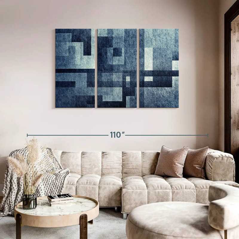Abstract Geometric Creative Blue Abstract - 3 Piece Wrapped Canvas Print, 48" H x 74" W x 1.25" D