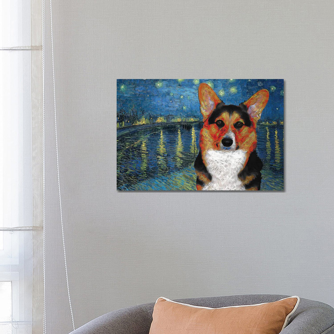 Pembroke Welsh Corgi the Starry Nigh over the Rhone - Wrapped Canvas Art Prints