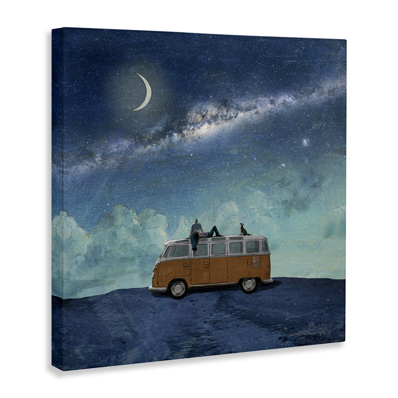 «Couple & Dog Adventure», art mural sur toile par Paula Belle Flores, H 24 po x l 24 po