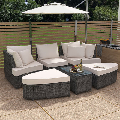 87'' Grey Wicker Outdoor Patio Daybed With Beige Cushions