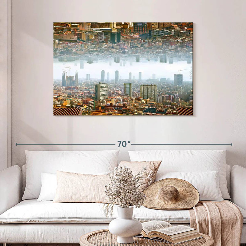 Paysage double de Barcelone, H 30 po x l 45 po