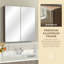 Armoire pour miroir de salle de bain 32 po x 28 po, miroir de salle de bain mural avec espace de rangement, cadre en alliage d'aluminium, jaune + corail-373897556