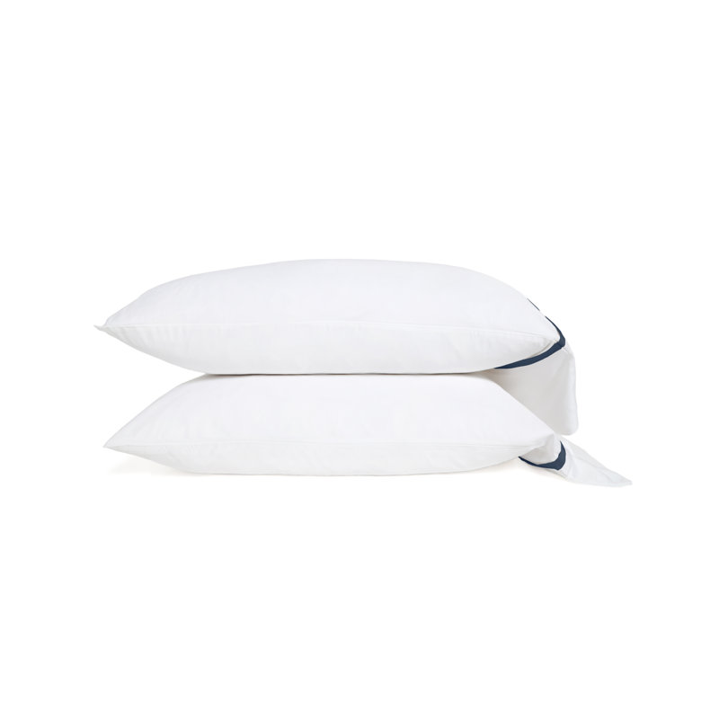 Langston Rayon Sateen Sheet Set, Queen, White/Navy