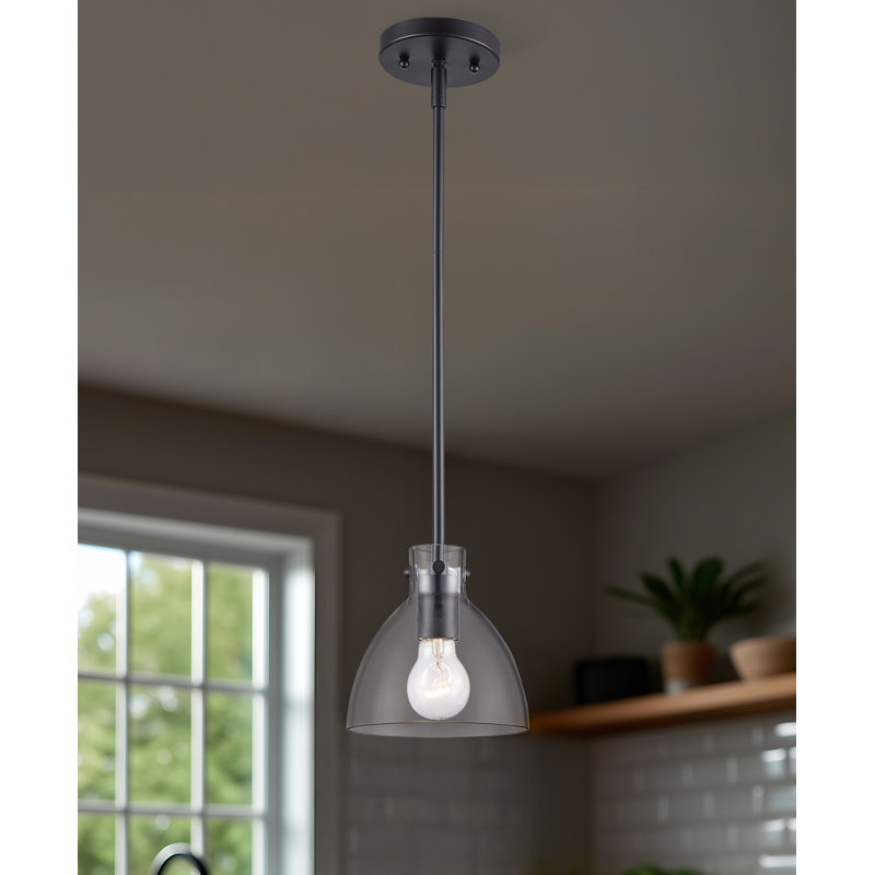 Luminaire suspendu en verre Martins, H 44,8 po x l 6,7 po x P 6,7 po, Noir