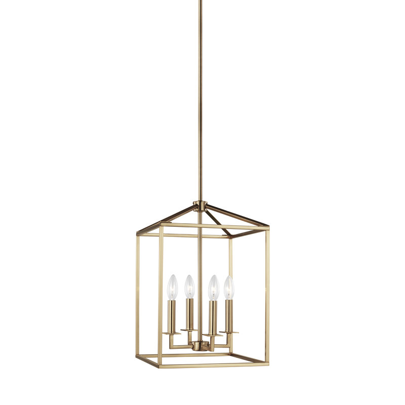 Lustre rectangulaire à 4 lumières Ellis, H 18,5 po x l 12,25 po x P 12,25 po, Laiton satiné, Non