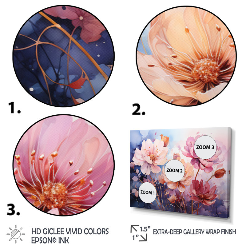 Mauve floral rêveur IV - Botanicals abstraits, art mural, salon, L 32 po x H 24 po, Cadre flottant noir
