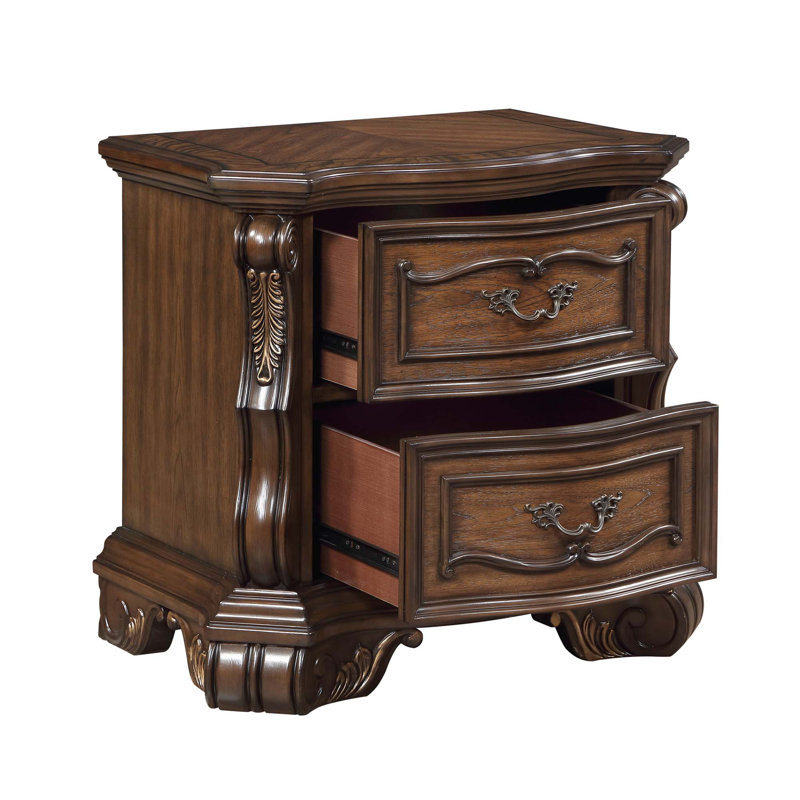 Table de chevet traditionnelle de luxe avec 2 tiroirs en queue d'aronde