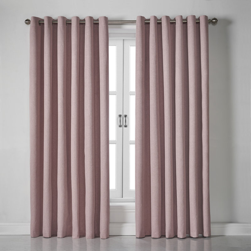 Bechard Blackout Linen Look Ring Top Curtains, Blush, 228cm Width x 228cm Drop