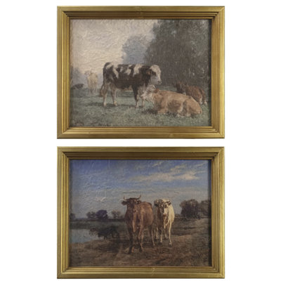 «Cow's Grazing Rustic», ensemble d'art mural encadré