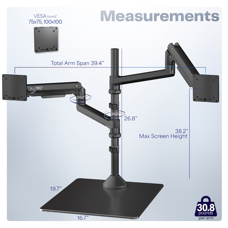 Vivo Pneumatic Dual Ultrawide Monitor Desk Stand, Up To 49 Inch Computer Screens