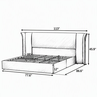 Cadre de lit capitonné à oreilles, haute tête de lit rembourrée, tissu chenille doux, cadre solide et robuste pour chambre à coucher, matelas non inclus