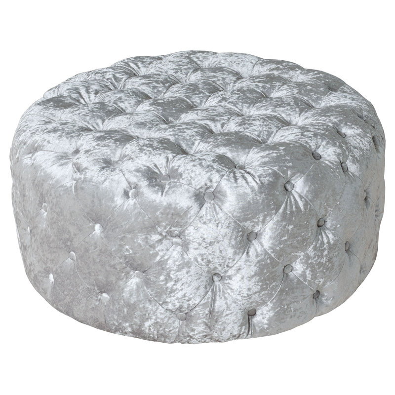 Isiah 91cm Wide Velvet Tufted Round Cocktail Ottoman, Silver