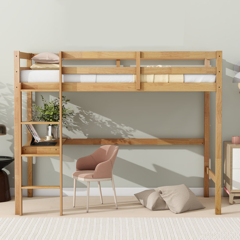 Twin Solid Wood Loft Bed With Built-in-desk, Natural