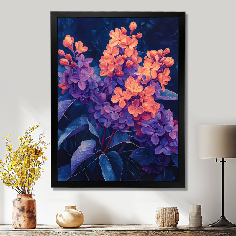 Stefani - Art mural floral, Noir, noir, noir, noir, H 20 po x l 12 po, Reproduction encadrée sans passe-partout