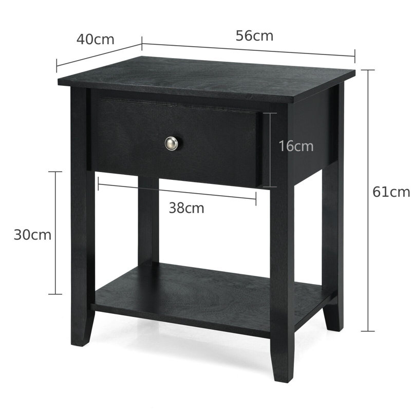 Arife 56cm W Solid + Manufactured Wood Bedside Table, Black