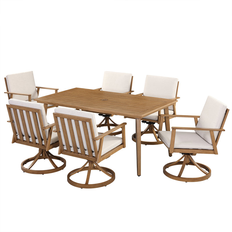 Seehill  Aluminum Outdoor Dining Set, Swivel Rotating Chairs & Table With Umbrella Hole, All-Weather Rust-Resistant Patio Furniture For Backyard, Poolside, Rooftop, Commercial Use