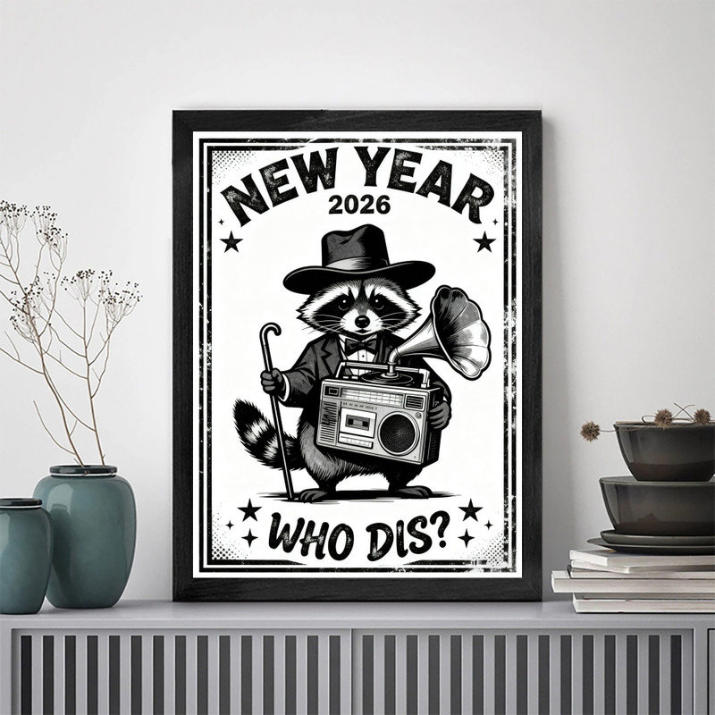 Reproduction d'art fantaisiste rétro encadré noir 2026, H 37 po x l 25 po