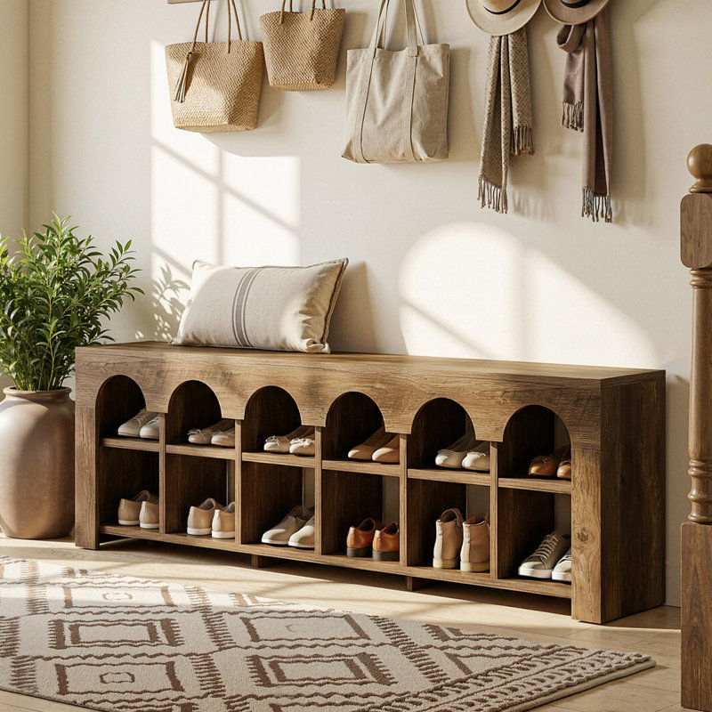 Banc de rangement Rustic Arch, Brown, 21" H x 63" W x 11.81" D