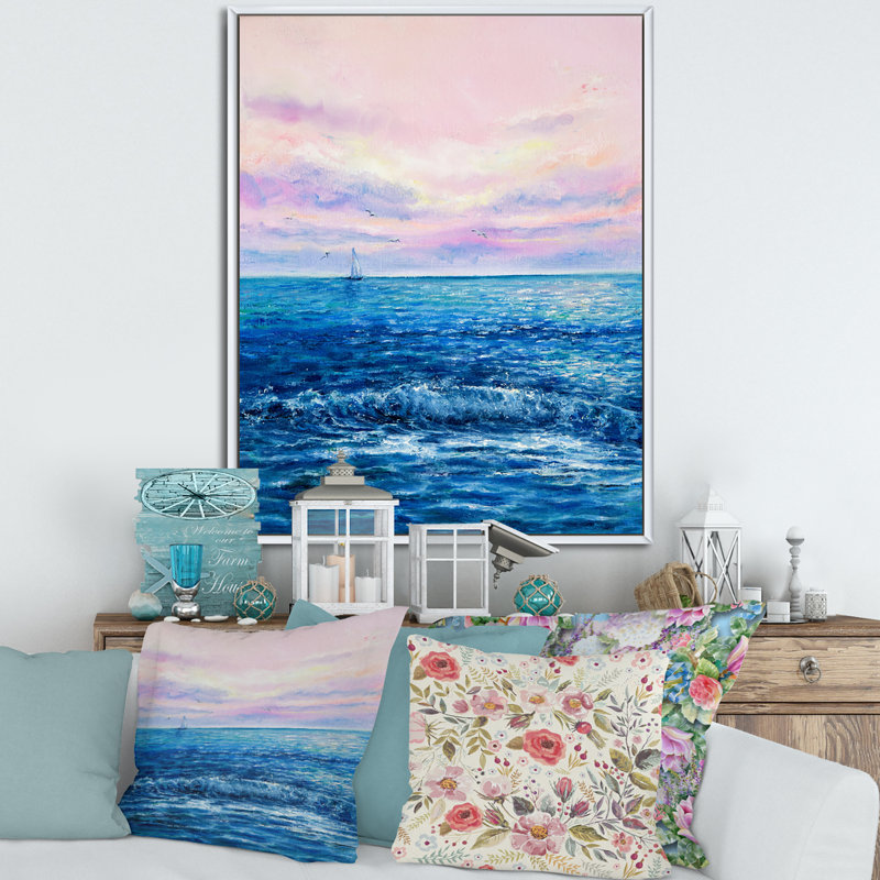 «Morning Light on the Ocean Waves II», peinture sur toile à cadre flottant, H 32 po x l 24 po x P 1 po