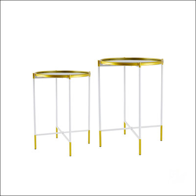 Ensemble de 2 tables d'appoint en fer avec plateau en verre, pour décors contemporains et art déco