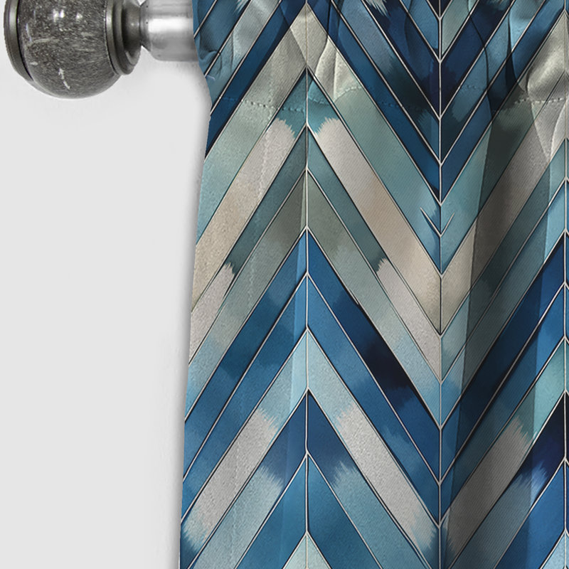 Rideau occultant rétro à chevrons bleu cobalt et blanc I - 1 panneaux, L 52 po x L 84 po