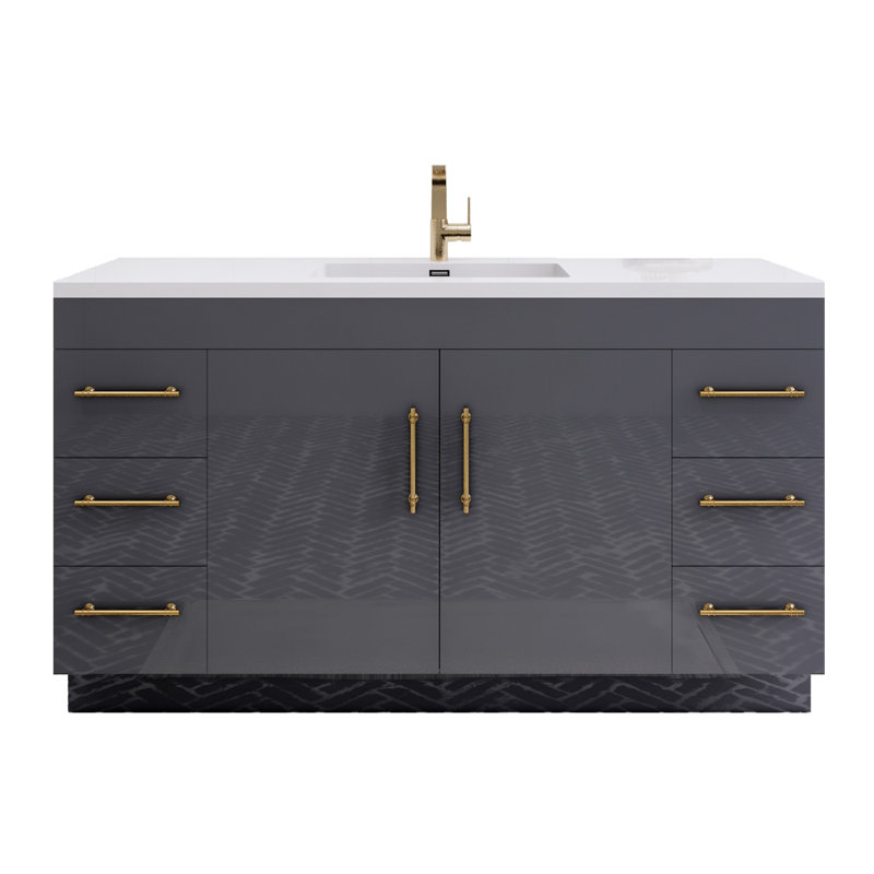 Spring 60" Single Sink Bathroom Vanity, Gloss Gray
