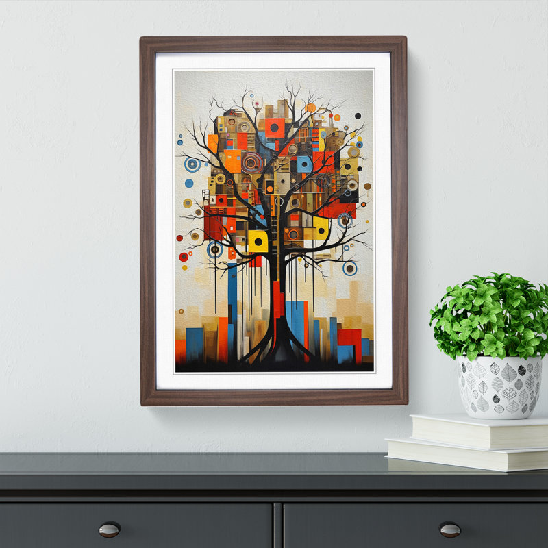 Oak Tree Constructivism - Single Picture Frame Print on Wood, 34cm H x 25cm W x 2cm D, Walnut