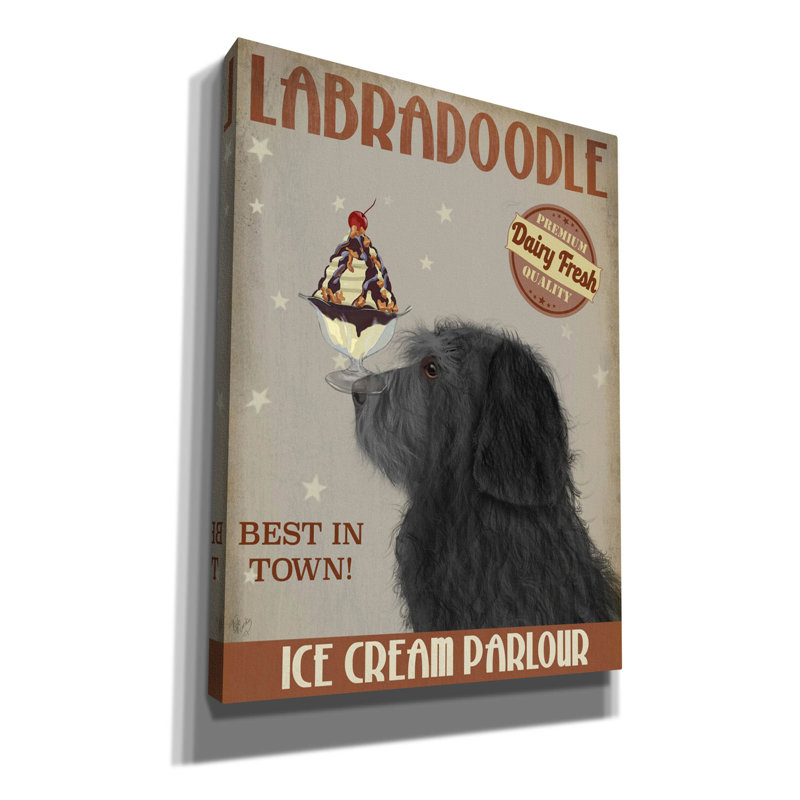 «Labradoodle, Black, Ice Cream» par Fab Funky, art mural sur toile, H 16 po x l 12 po x P 0,75 po