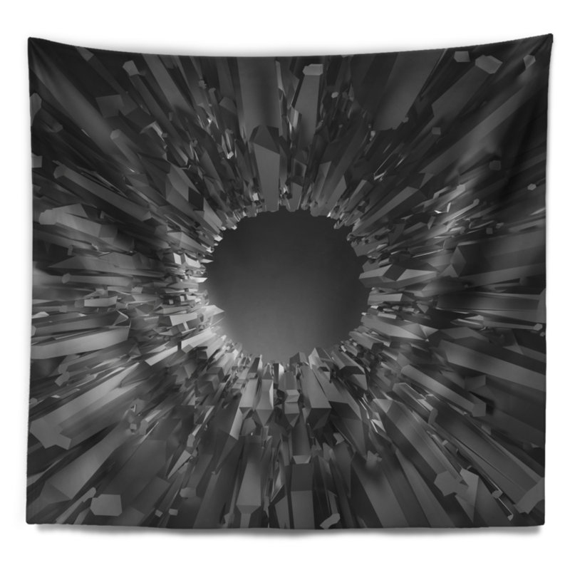 Tapisserie abstraite futuriste sur fond noir, H 68 po x l 80 po