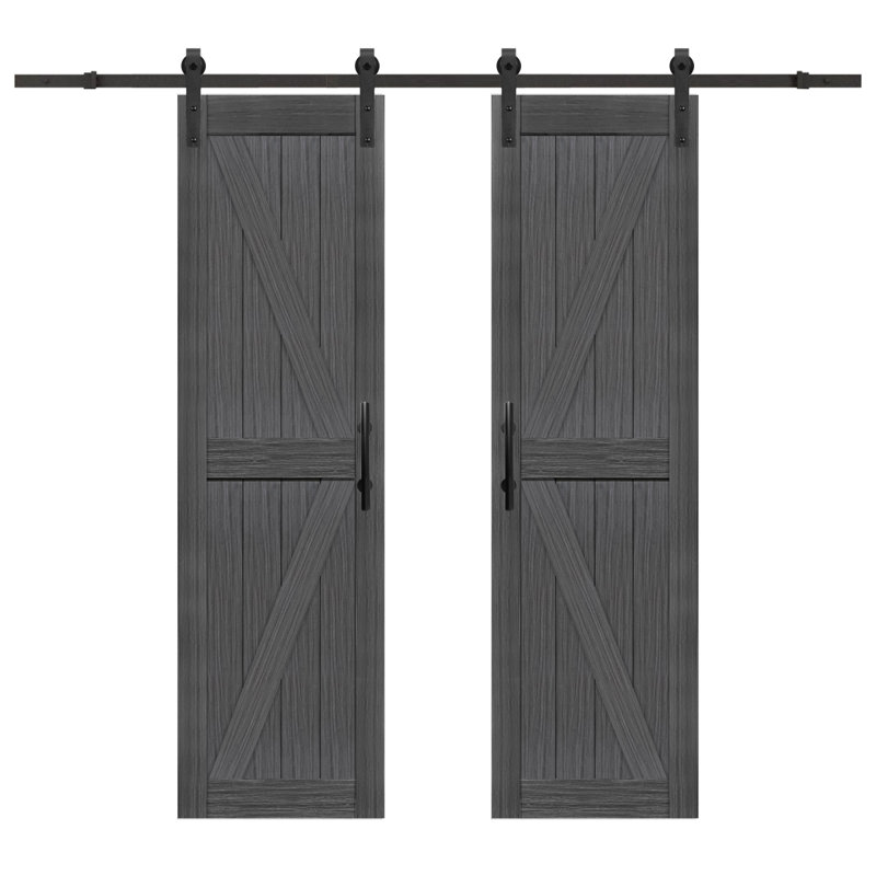 Porte de grange double en MDF avec porte coulissante S&Z TopHand®, dalle de porte de grange solide recouverte d'une surface en PVC imperméable