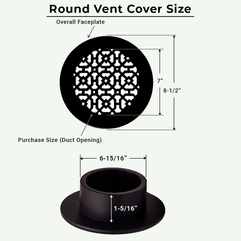 Grille ronde en fonte d'aluminium de 8 po Achtek (8 1/2 po au total) thermolaquée, Noir thermolaqué