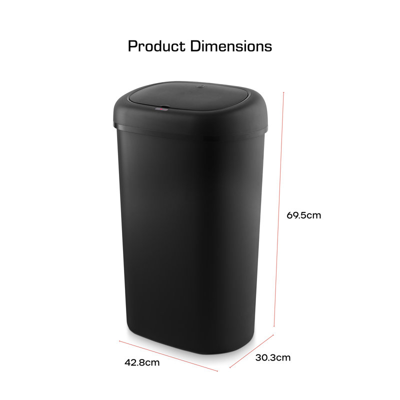 Swan Oval Sensor Bin with Hands-Free Opening Using Motion Sensor Technology, Bin Liner Retainer Ring, Large 55L Capacity, Black