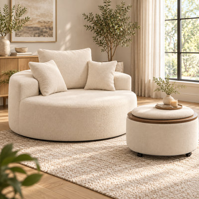 Canapé pivotant surdimensionné de 55 pouces avec pouf de rangement convertible et éclairage DEL, table basse