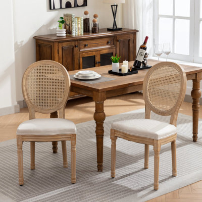 2pcs French Style Dining Seats, Gray Linen Fabric, , Solid Wood Frame, Foam Cushion, Up To 300 Lbs Load Capacity Of 2 Chairs In Design, And , Structur