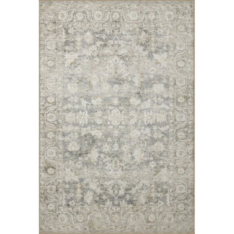 Gray Floral Traditional Striped Decorative Washable Rug, Rectangle 4' x 5'11"