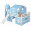 Lit mezzanine double avec glissade et amp; Tour - Bleu Rose (robuste et peu encombrant)-444709739-444709741