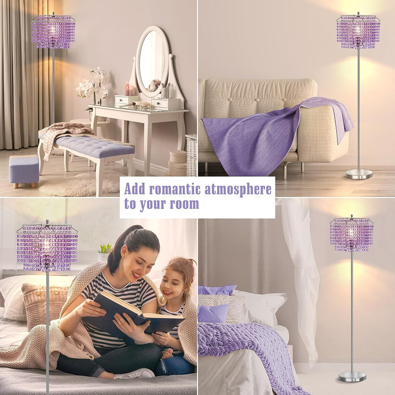 Rephen Crystal Floor Lamp Purple With Double-Layer Lampshade, LED Floor ...