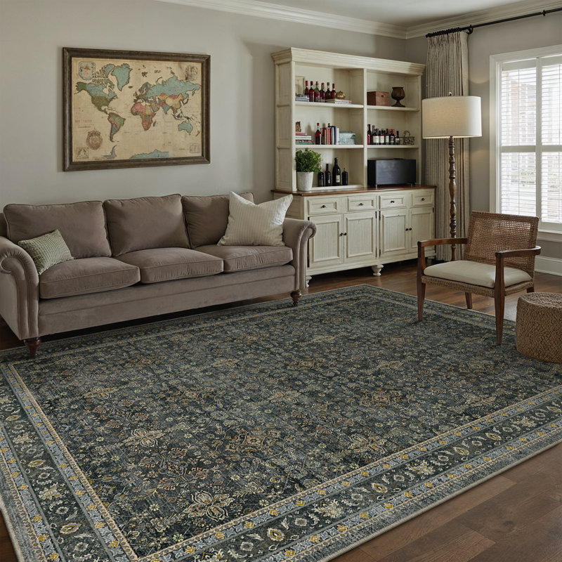 Kellems Vintage Machine Washable Area Rugs For Living Room With Non-Slip Backing, Rectangle 8' x 10'