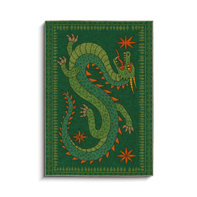 MOSSO Green Dragon Motif Washable Woven Backing Area Rug