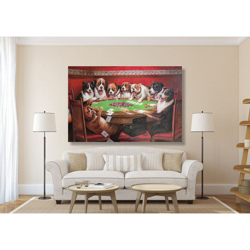 " Cute Dogs Playing Pokers " Painting Print, 28" H x 40" W x 1.5" D