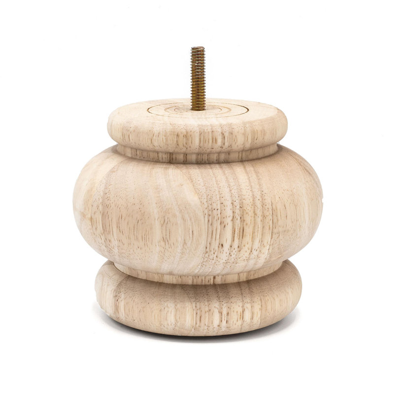 4 in x 5 in Unfinished Solid Hardwood Round Bun Foot. 1 Piece