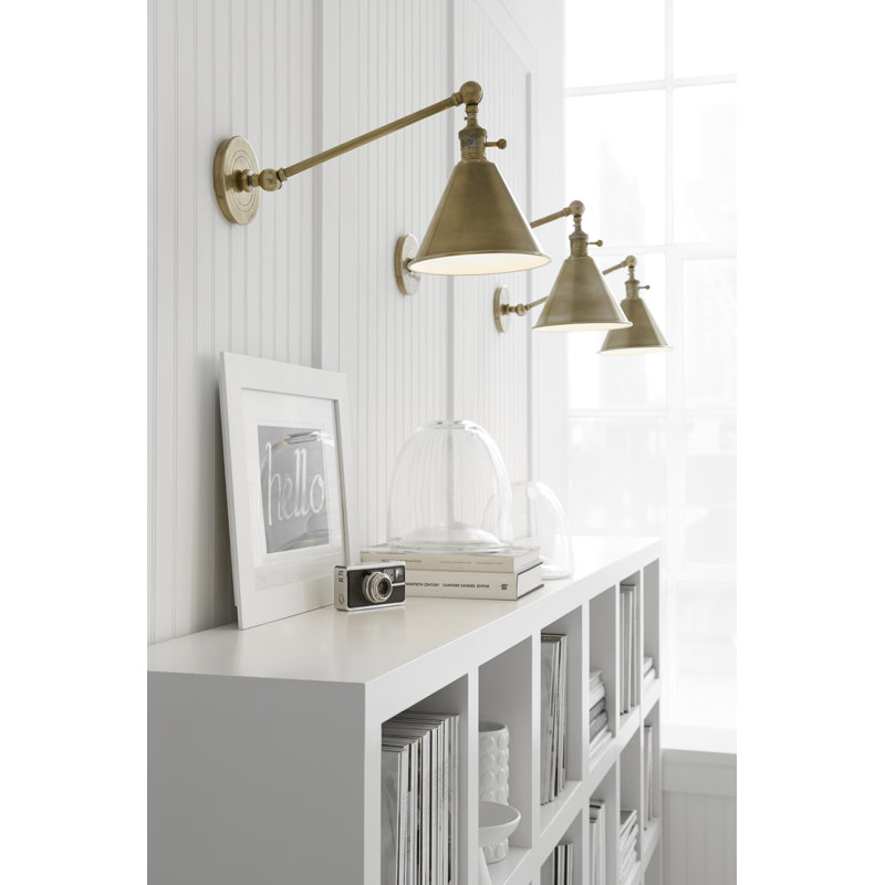 Chapman & Myers Boston Functional Single Arm Library Light, Hand-Rubbed Antique Brass