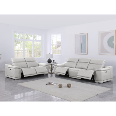Divanitalia Modular Power Reclining Sofa And  Loveseat Set In Top Grain Italian Leather