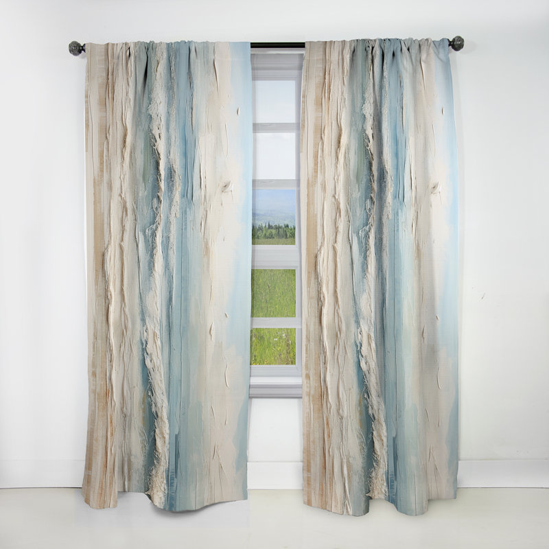Beige And Blue Coastal Beach Paint - Coastal Beach Velvet Blackout Coastal Curtain - 1 Panel, 52" W x 84" L