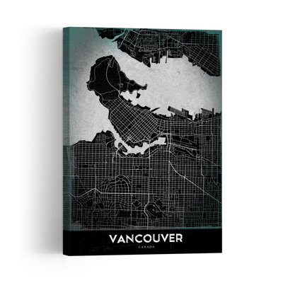 Vancouver City Map Retro Vintage City Architecture Wall Art Print 1 Piece Wrapped Canvas Wall Art