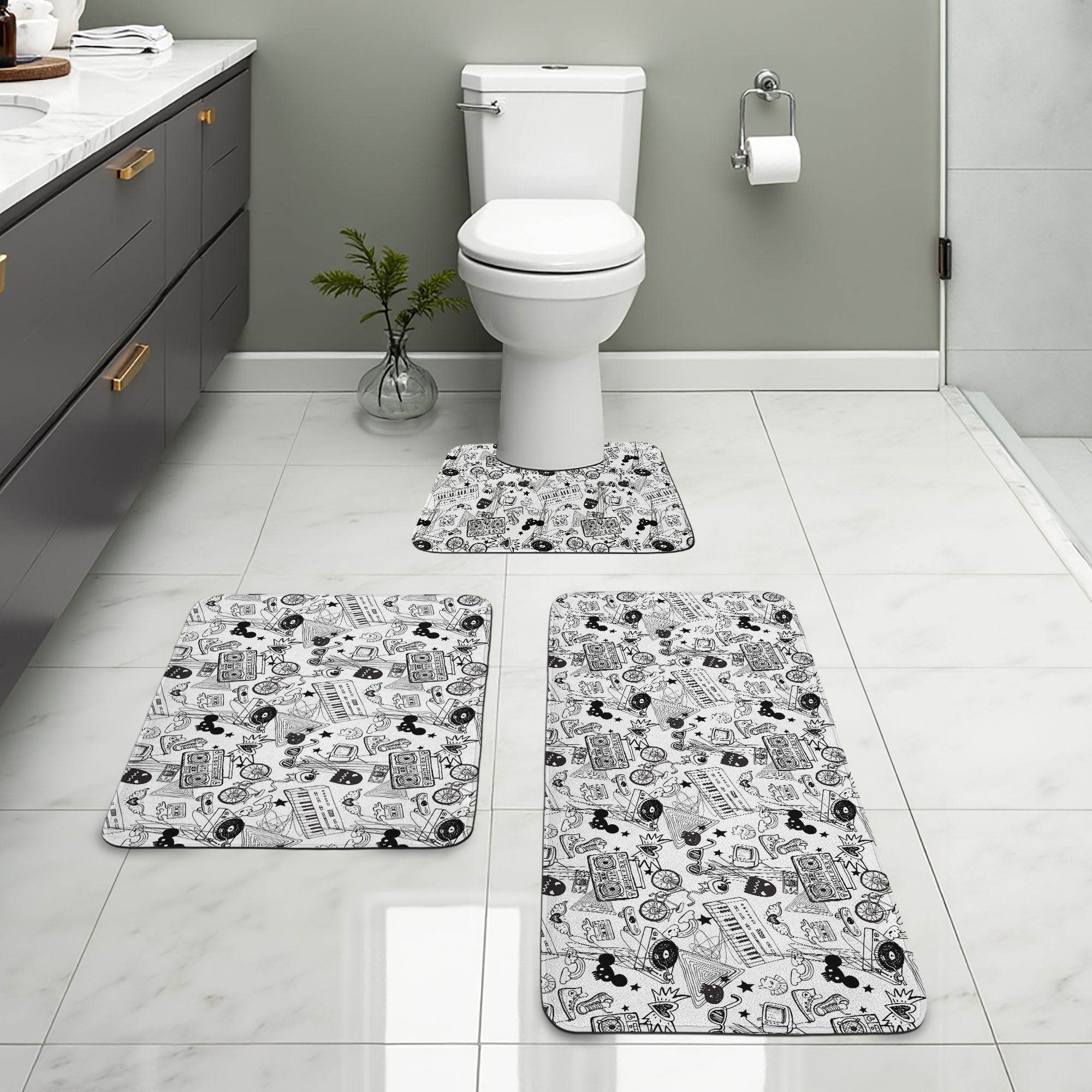 Black And White Bathroom Rug Setnull